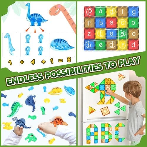 Coodoo Dinosaur Toys Magnetic Tiles 3D Movable Dinos for Kids 3-5 5-7 Toddler Outdoor Sensory Toys, STEM Educational Magnetic Blocks for 3+ Years Old Boys Girls Kids Toy thumbnail 6