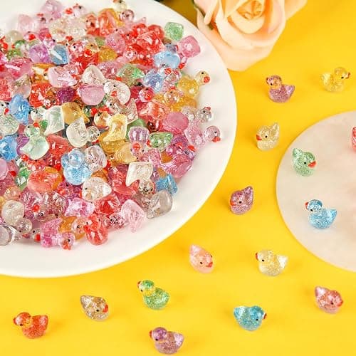 240 Pcs Glitter Mini Resin Ducks, Colorful Tiny Small Plastic Ducks Figures to Hide Little Resin Animals Bulk for Miniature Landscape Aquarium Potted Dollhouse Fairy Garden Accessories Decorations thumbnail 5