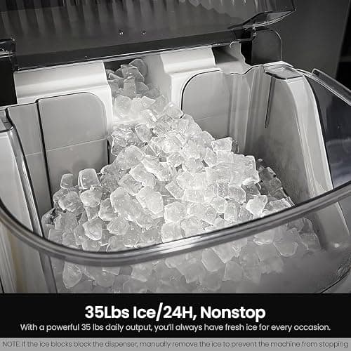 Kismile Nugget Ice Makers Countertop,Portable Ice Machine with Crushed Ice, 35lbs/Day,Self-Cleaning,One-Click Operation for Home Use(Silver) thumbnail 2