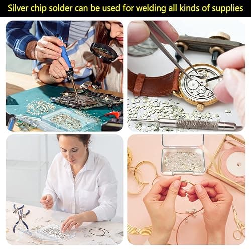 About 500 Pcs 4.5 Grams Silver Solder Jewelry Precut Chips Solder Ultra Tiny Medium Density Easy Bond for Jewelry 2 x 2 mm (E, M, H) thumbnail 4