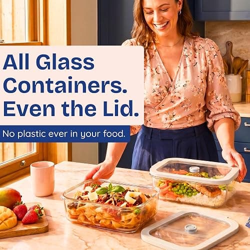 Non-Toxic Glass Food Containers with Lids, 2-Pack, 50 oz, Airtight, Gray | Plastic & BPA free. Glass body, glass lid & platinum silicone seal. Airtight & leakproof. Freezer & microwave safe. thumbnail 3