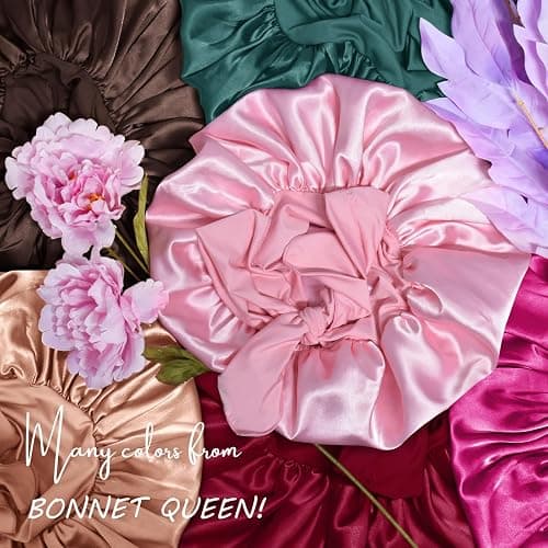 BONNET QUEEN Silk Bonnet for Sleeping Women Satin Bonnet Night Sleep Cap Hair Wrap for All Hair with Adjustable Tie Band,Black thumbnail 6