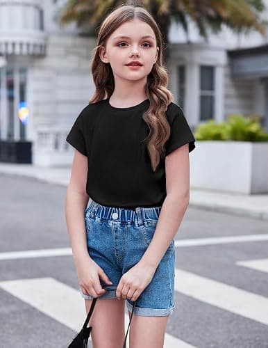 Arshiner Girls 2 Piece Outfit Summer Drop Shoulder Batwing Sleeve Tops and Paperbag Waist Shorts Set Cute Clothing Size 6-14 thumbnail 6