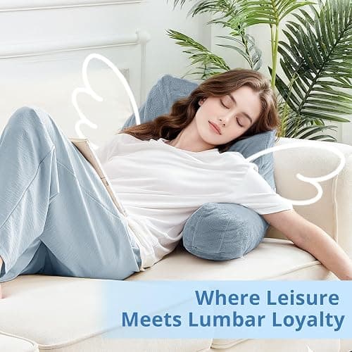 Sasttie Reading Pillow for Sitting in Bed Adult, Back Pillow for Bed Sitting Up, Backrest Back Support Chair Pillow, College Dorm Essentials for Girls and Boys, Greyish Blue Standard thumbnail 9