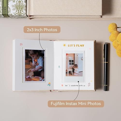 Rseozr Instax Mini Photo Album With Writing Space, Linen Hardcover Polaroid Photo Album 28 Pockets For 2x3 Pictures, Polaroid Album Book For Fujifilm Instax Mini Instant Camera (Pink) thumbnail 4