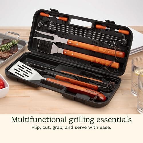 Cuisinart 13-Piece Wooden Grill Tool Set, BBQ Accessories and Grill Tools, Durable Stainless-Steel Utensils with Recycled Plastic Case, Spatula, Tongs, Cleaning Brush & More, Grilling Gifts for Men thumbnail 4