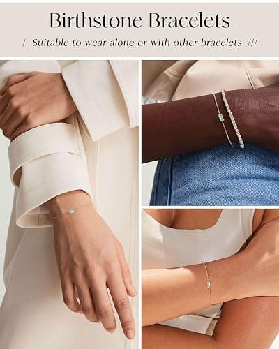 FUNEIA Birthstone Gold Bracelets for Women Non Tarnish Trendy Dainty 14K Gold Plated Bracelet Stack Stackable Blue Green May Emerald Friendship Bracelets Jewelry Gifts for Mom Best Friend thumbnail 5