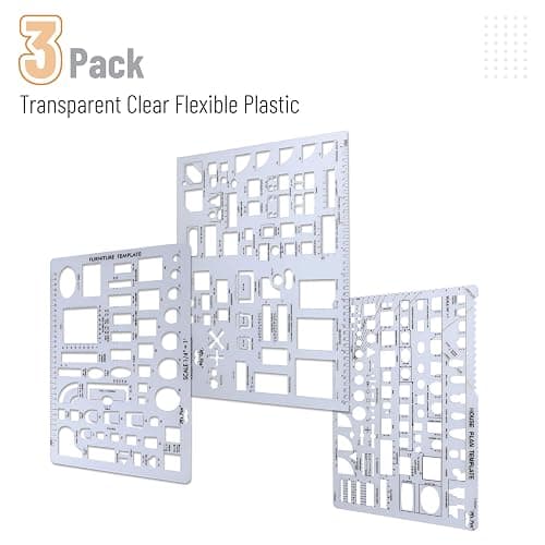 Mr. Pen- House Plan, 3 pcs, Interior Design and Furniture Templates | Clear Flexible Plastic, Drafting Tools, Ruler Shapes for Architecture, 1/4 Inch Scale, Kitchen, Bath, Bedroom, Office thumbnail 2
