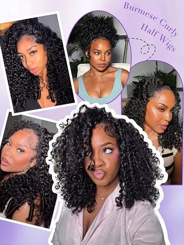 Legendhair Burmese Curly Half Wig Human Hair 18 Inch 180% Density Wear and Go Glueless Wig with Drawstring Spiral Curly Ends 3 in 1 Flip Over Headband Wig Beginner Friendly for Black Women thumbnail 9