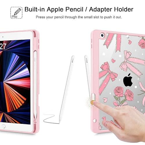 Tuiklol for iPad 10.2 case 2021 Gen 9th Release Built in Pencil Holder - Trifold Stand-Auto Wake/Sleep TPU Protection Stand Clear Back Cover for 2020 2019 [8th/7th] iPad 10.2 Case, Bow & Rose thumbnail 5