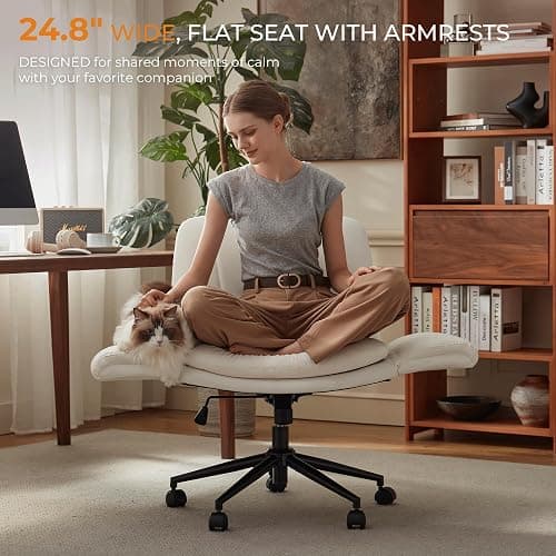 Dowinx Criss Cross Chair with Five-Level Adjustable Arms and Wheels - Comfortable Ergonomic PU Leather Swivel Vanity Chair - Computer Makeup Gaming Chair for Home Office, Bedroom, Vanity Room (Beide) thumbnail 3