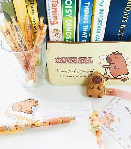 Joylio Capybara Stationery Set – Cute stationery set include capybara pencil case, gel ink pens (black ink), mechanical pencil, stickers, sticky notes and keyring for office school kids students thumbnail 2