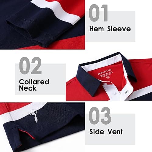Men's Polo Shirts Long Sleeve Striped Dry Fit Casual Collared Pique Golf Polo Shirts for Mens thumbnail 5