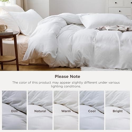 Bedsure White Duvet Cover Queen Size - 3 Pieces Prewashed Cotton-Like Polyester Extra Soft Bedding Set, Includes 1 Duvet Cover 90x90 Inches with Zipper Closure & 2 Pillow Shams, Comforter Not Included thumbnail 8