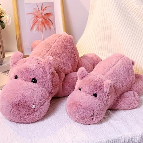 Leahaoe Weighted Stuffed Animals 23.6" 4.5lbs, Soft Pink Hippo Stuffed Animal, Medium Cuddly Weighted Hippo Plush for Comfort thumbnail 4