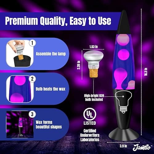 JAMBO 16" Beautiful Lamp- Purple with White/Pink Wax, Relaxing Liquid Lamp for Living Room Office Bedroom Adults Teens Kids, Magma Light, Night Light Nightlight, Home Decor thumbnail 4