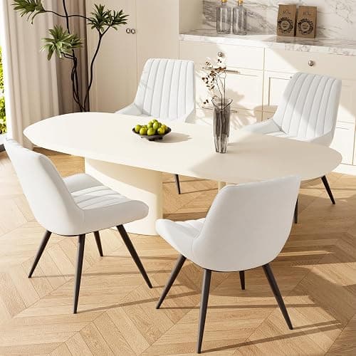 Nebuaegis Modern Kitchen Chairs Set of 4, Comfortable Upholstered Dining Chair with Thick Cushions, Fabric Side Chairs with Metal Legs for Dining Room or Kitchen,White - Set of 4 - White - Image 1