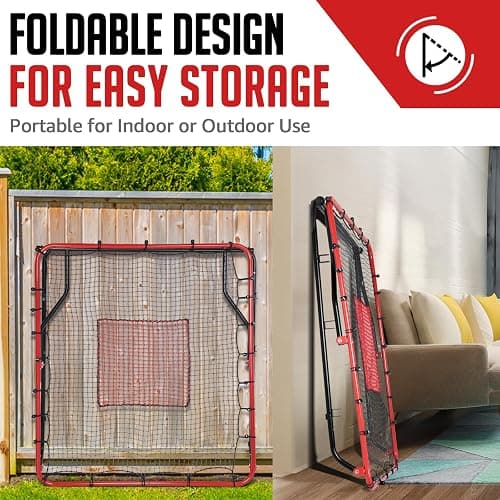 Baseball Rebounder Net, 3/5 Adjustable Angles 4x4.5FT Pitch Back Baseball Softball Volleyball Rebounder with 2 Strike Zones, UV Resistant, Pitchback Trainer for Ground, Line Drive & Fly Balls thumbnail 7