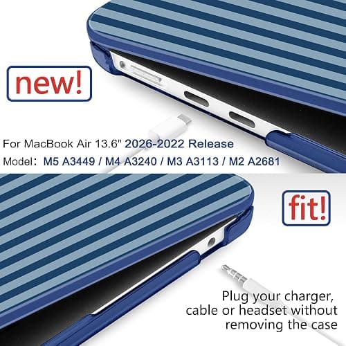 DONGKE for MacBook Air 13 inch Case M5 M4 M3 M2 2026-2022, Printed Case | Fit MacBook Air 13" A3449 A3240 A3113 A2681. Hard Shell Cover+Keyboard Skin+Screen Film+Dust Plugs, Retro Blue Stripes thumbnail 2