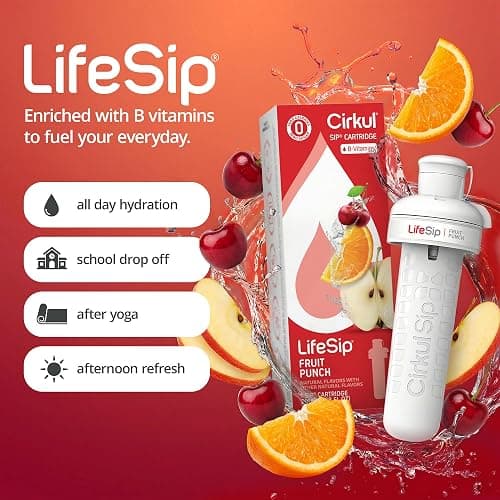 Cirkul 22oz. BPA-Free Plastic Water Bottle Starter Kit with Blue Lid, 2 Flavor Cartridges (1 LifeSip Fruit Punch, 1 FitSip Mixed Berry) No Sugar, Zero Calorie Drink Mix thumbnail 8