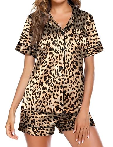 Ekouaer Pajamas for Women Set Silk Satin Pjs Button Down Sleepwear Summer Loungewear Top and Shorts Lounge Set S-XXL - Image 1