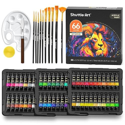 82 Pack Acrylic Paint Set, Shuttle Art 66 Colors Acrylic Paint with 10 Brushes, 22ml/0.74oz Tubes, Vibrant Colors, Artist Painting Supplies for Kids, Adults Painting & Crafting on Canvas, Wood Ceramic - Image 1