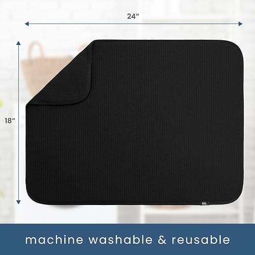 S&T INC. Dish Drying Mat XL, 18” x 24”, Absorbent Microfiber Kitchen Counter Mat, Dish Drying Pad for Dishes, Utensils, Pots and Pans, Extra Large, Black - Black - 18" x 24" thumbnail 3
