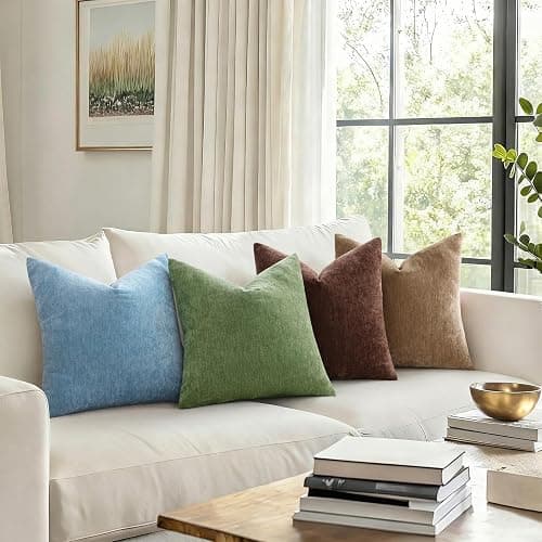 decorUhome Chenille Reddish Brown Throw Pillow Covers 18x18 Inch Set of 2, Decorative Soft Couch Pillow Covers Solid Dyed Accent Farmhouse Neutral Square Pillow Cases for Sofa thumbnail 4