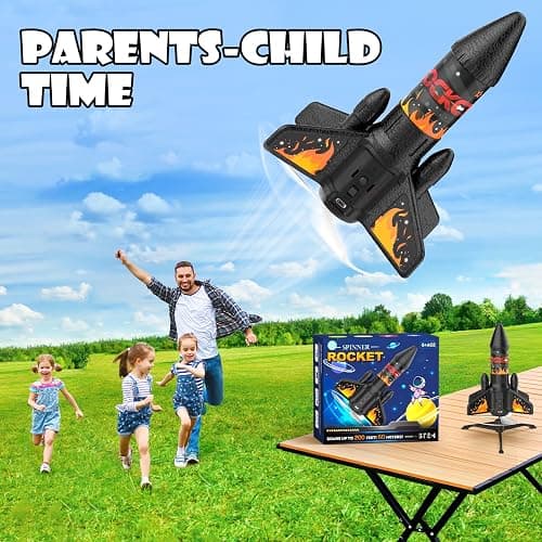 Ovaasy Rocket Launcher for Kids, 200 ft Self Launching Motorized Rocket Toy with LED and Safety Parachute Land, Outdoor Toys Cool Birthday for Boys Ages 8-12 (Orange) thumbnail 7