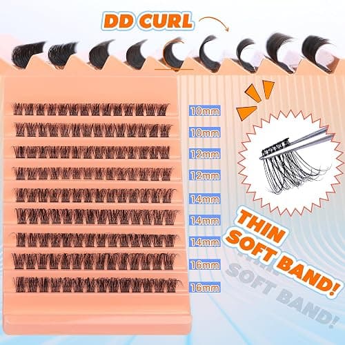 Individual Lashes Cluster DD Curl False Eyelashes 126pcs Natural Cluster Russian Lashes with Thin Band Light Fluffy DIY Lash Extension Natural Eyelashes by TOOCHUNAG thumbnail 3