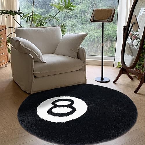 GIOTUK 8 Ball Round Rug 60/80/100CM Soft Flocking Carpet Non-Slip Absorbent Decorative Mat Machine Washable Pool Billiards Theme Carpet for Living Room Bedroom Bathroom Floor Decor thumbnail 3