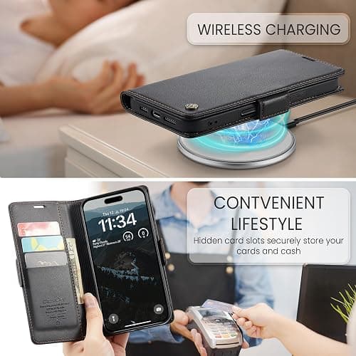 Rerzoiro for iPhone 16 Case 6.1 Inch, Premium PU Leather Wallet Case Flip Cover with [RFID Blocking][Card Holder][Stand Function] Shockproof Protective for iPhone 16, Black thumbnail 4