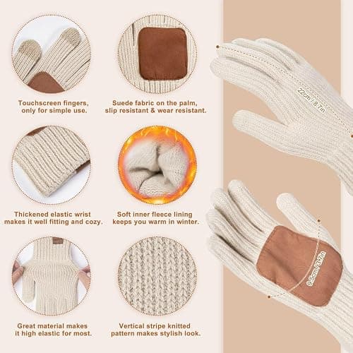 Winter Beanie Hat Scarf Gloves Set for Women, Womens Beanie with Pom Pom Long Scarf Neck Warmer Touchscreen Gloves 3 in 1 Set thumbnail 4
