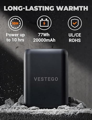 Vestego Heated Jackets for Women, Heated Jacket with 12V 20000mAh Battery Pack, 6 Heating Zones, Black thumbnail 7