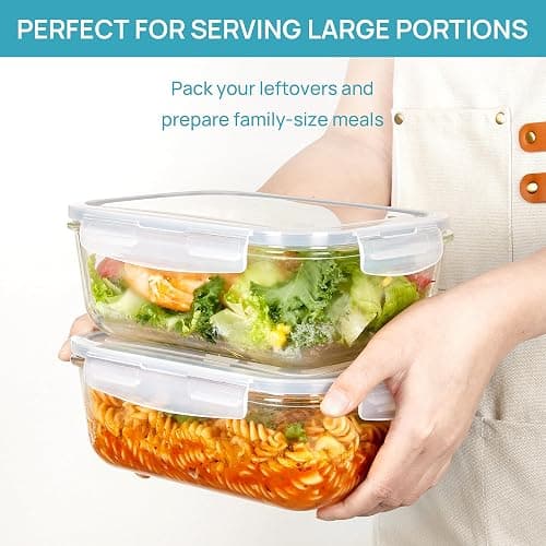 Vtopmart 2Pack 1860ml/63oz Large Glass Storage Containers with Lids, Meal Prep Food Container Set with Snap Airtight Lid for Baking, Microwave, Oven, Leak Proof, for Freezer, Dishwasher, Grey thumbnail 4