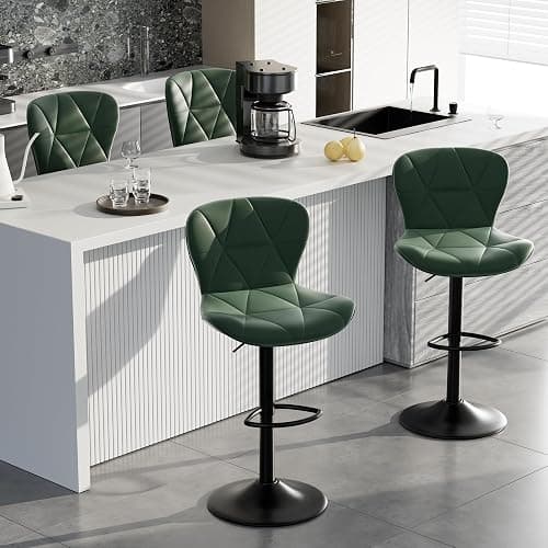 Daluvenix Bar Stools Set of 4,Adjustable Swivel Barstools, Faux Leather Bar Chairs,Upholstered Counter Height with High Backrest for Kitchen Island, Green - Image 1