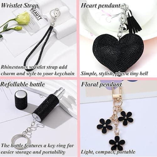 KLKOKVKE Gift Keychain Set for Women Including Wrist Strap, Heart Accessory, Petal Decor and Pom Pom thumbnail 7