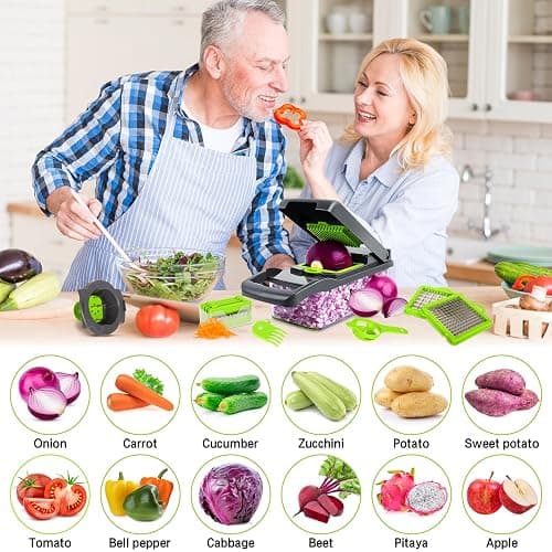 CIRULLI 16 en 1 Coupeur de Légumes,Coupe legumes multifonctions Cutter tout-en-un avec récipient,coupe oignon,Coupe pomme de terre,coupe legumes manuel pour dés, coupe,Mandolines thumbnail 7