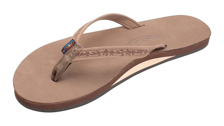 Rainbow Sandals Ladies Las Flores - Single Layer Premier Leather with a Floral 1/2" Narrow Strap - Image 1