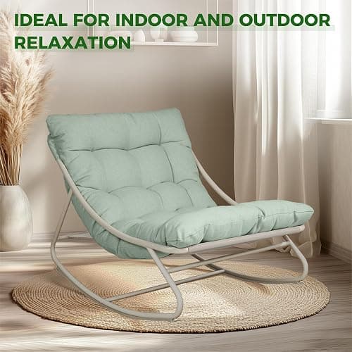 Grand patio Outdoor Rocking Chair, Metal Lounge Rocking Chair with Thick Cushion, Comfy Modern Rocker for Patio Porch Deck Backyard, Green thumbnail 4