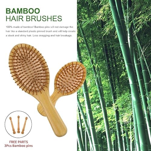 MRD Hair Brush Set, Natural Bamboo Comb Paddle Detangling Hairbrush, Wide-tooth and tail comb No Bristle, suit for Women Men and Kids Thick/Thin/Curly/Dry Hair Gift kit thumbnail 3