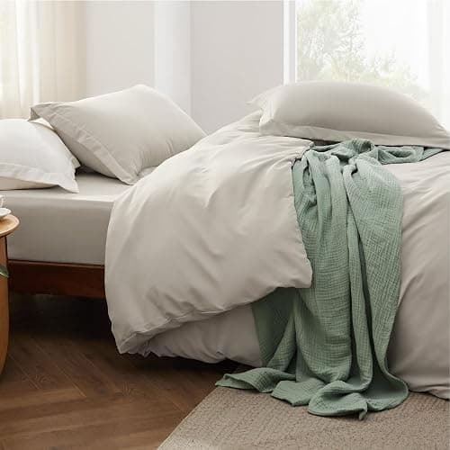 Bedsure Duvet Cover Queen Size with Fitted Sheet - 4 Pieces Prewashed Cotton-Like Extra Soft Bedding Set, Includes 1 Duvet Cover 90x90 Inches with Zipper Closure, 2 Pillow Shams, 1 Fitted Sheet, Linen thumbnail 8