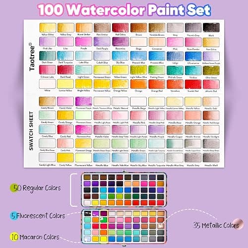 Taotree Watercolor Paint Set 100 Colors, Art Supplies Watercolors Kit Travel Water Colors with 3 Paints Brushes, Crafts Painting Supplies, Drawing for Adults Artist Drawing, Painting thumbnail 4