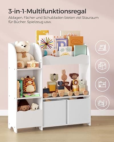 SONGMICS Bücherregal Kinder, Kinderregal, Spielzeugregal mit 2 Aufbewahrungsboxen, für Bücher, Kinderzimmer, Spielzimmer, Wohnzimmer, wolkenweiß GKR042W01 thumbnail 5