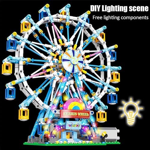 NEWRICE Rotating Ferris Wheel Building Blocks Kit,with Lights Amusement Park Building Construction Toys Set for 6+ Year Boys.Girls.Adult(870 Pieces) thumbnail 5