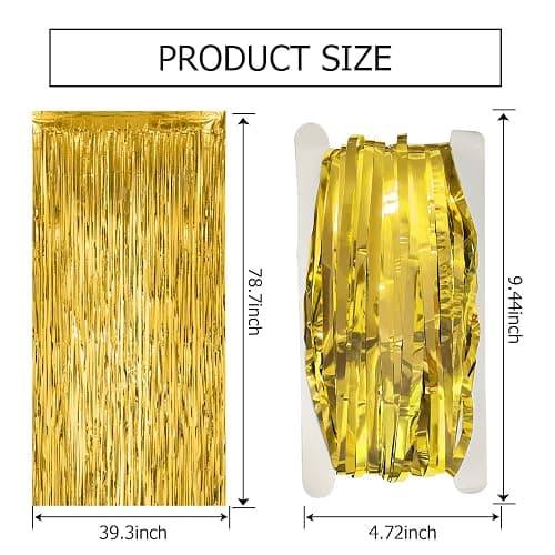 2 Pack Gold Fringe Curtain Backdrop Tinsel Streamers Birthday Party Decorations Christmas Photo Booth Backdrop Halloween New Year Graduation Baby Shower Theme Party Decorations thumbnail 3