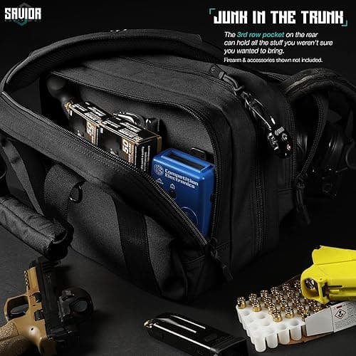 Savior Equipment Specialist Series Mini Range Bag Tactical Dual Pistol Handgun Revolver Hunting Bag Gun Carrying Case, X-Large Compartments w/Lockable Zippers, Deluxe Padded Shoulder Strap Included - Obsidian Black - 13" x 9" x 8.75" Range Bag thumbnail 5