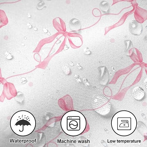 LYLYCTY Pink Bow Shower Curtain, Cute Coquette Preppy Aesthetic for Teens Girls Bathroom Decor Curtains with 12 Hooks, 72x72 inches thumbnail 4