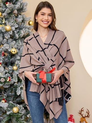 Moss Rose Women's Shawl Wrap Poncho Ruana Cape Open Front Cardigan Shawls for Fall Winter thumbnail 8