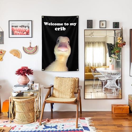 Welcome to My Crib Flag，2x3 Feet Tapestry Funny Poster Durable Man Cave Wall Flag with Brass Grommets room decor for bedroom Banner thumbnail 2
